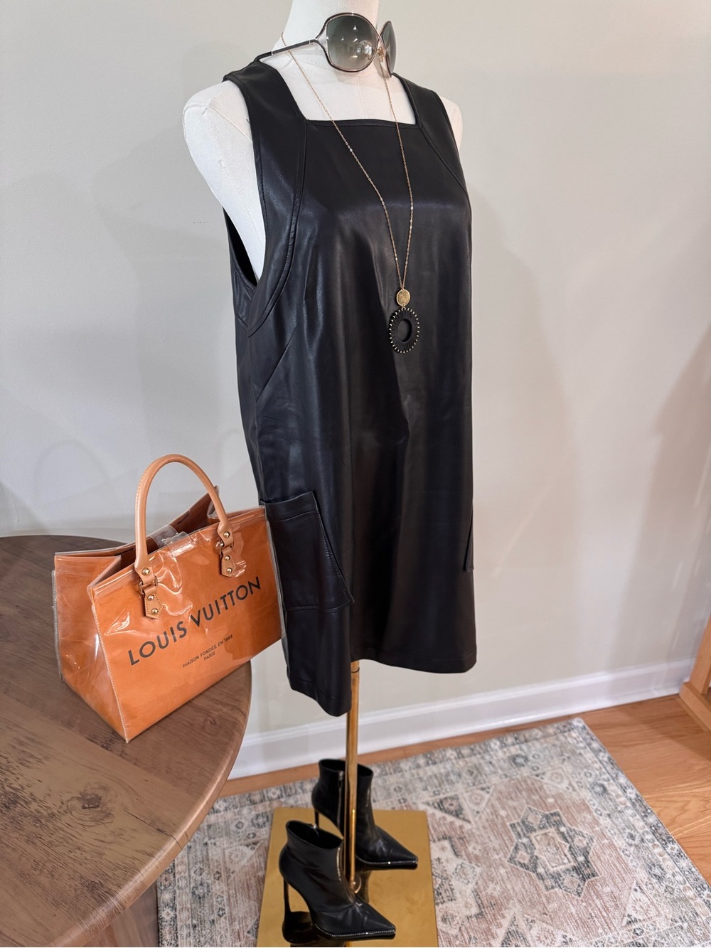 Maeve Vegan Leather Pinafore Mini Dress